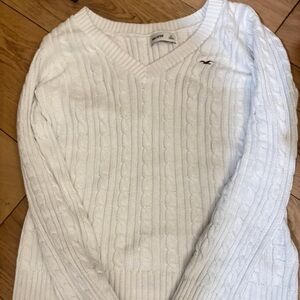 Hollister White V-Neck Sweater